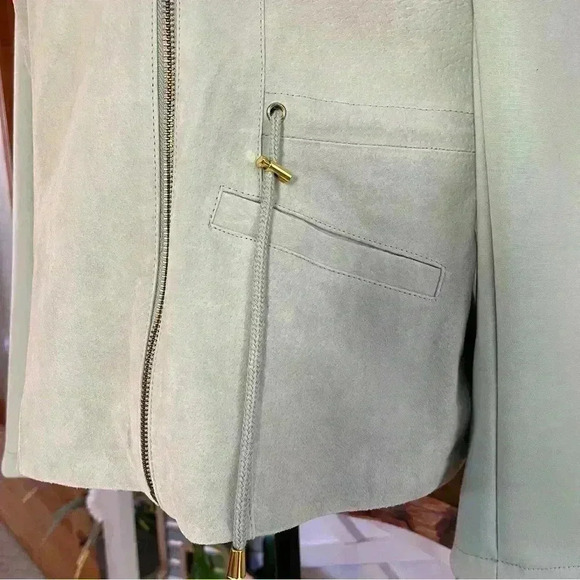 IMAN Genuine Leather Suede Soho Jacket Small Light Green Mint Woman’s Moto NWT - Picture 3 of 10